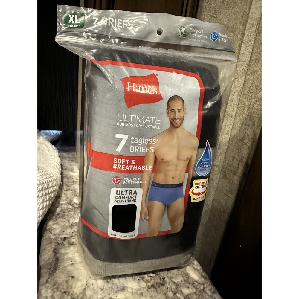 NWT Mens HANES Ultimate BRIEFS Cotton Underwear Sz XL Black Gray 7 Pk Tagless